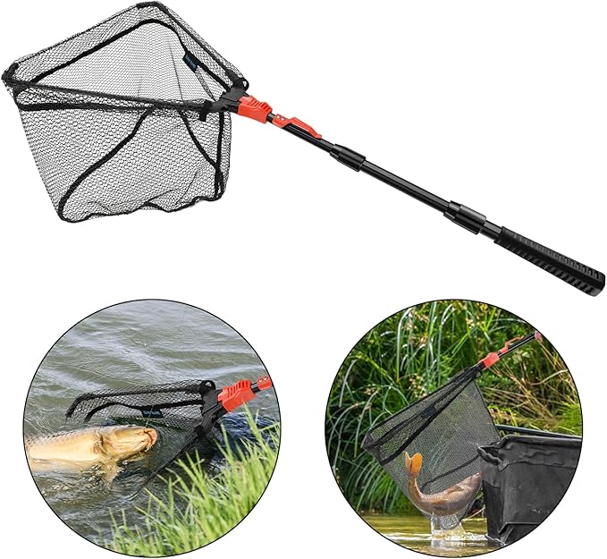 SAN LIKE Fishing Net Fish Landing Net Collapsible Fish Net with Anti-Slip Telescoping Rubber Pole Handle for Kids Adults in Saltwater Freshwater Multi-Size Extending to 37/42/43/51/69/71/89/98inch
