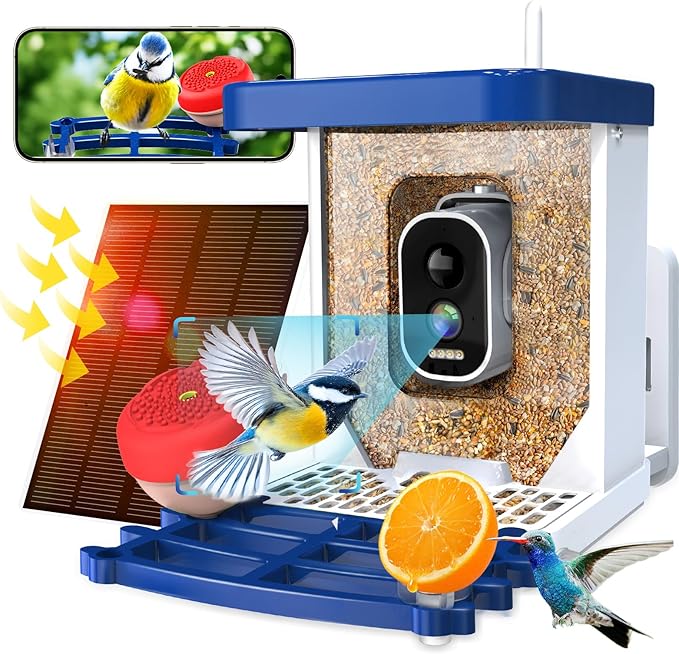 Smart Bird Feeder with Camera,2.5K HD Bird Watching Camera with AI Identify,Auto Capture Videos & Detection,Solar Powered Wireless Birdhouse for Outdoors,Ideal Gift for Family