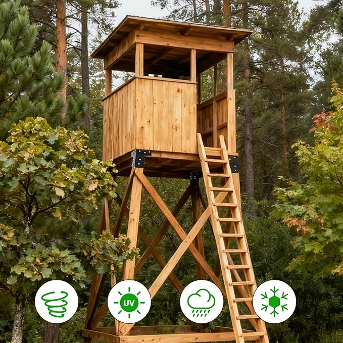 MOFEEZ Deer Stand Brackets 4x4, Heavy Duty Elevator Bracket for Deer Blind Outdoor Hunting Platform Blind Box Treehouse Shooting Shack Pergolas Black 4PCS with Screws
