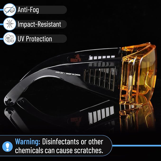 UNCO- Safety Goggles Over Glasses, Protective Goggles, Anti Fog, Work, Safety Glasses Over