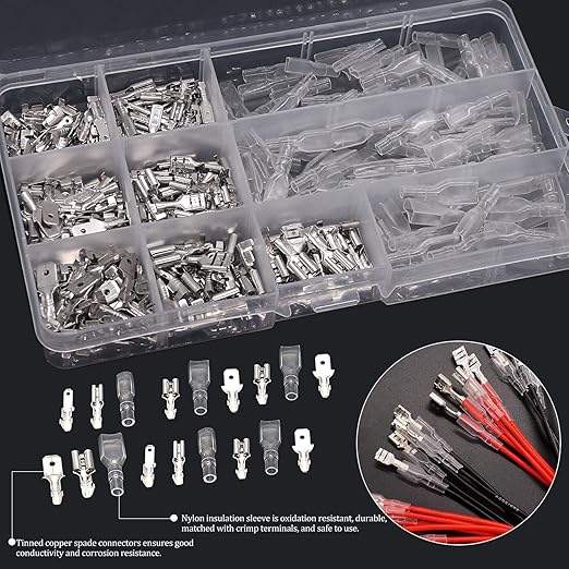 Twidec/360Pcs 2.8/4.8/6.3mm Quick Splice Male and Female Wire Spade Connector Crimp Terminal Block Assortment Kit with Insulating Sleeve for Electrical Wiring Car Audio Speaker with Crimping Pliers