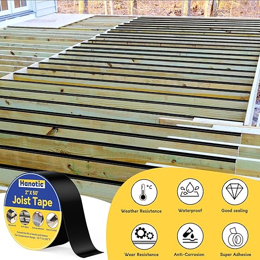 Joist Tape for Decking 2'' X 50', 10 Rolls Weather Resistance Butyl Sealant Tape, Waterproof and Anti-Corrosion for Extend Deck Life, Self-Adhesive for Wood Joists Decks Beams Roof