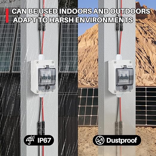 Solar Panel Disconnect Switch 1000V 63A PV Disconnect Switch Outdoor Miniature Circuit Breaker with IP67 Waterproof Box for Solar PV Home Battery Systems (1000V 63 A)
