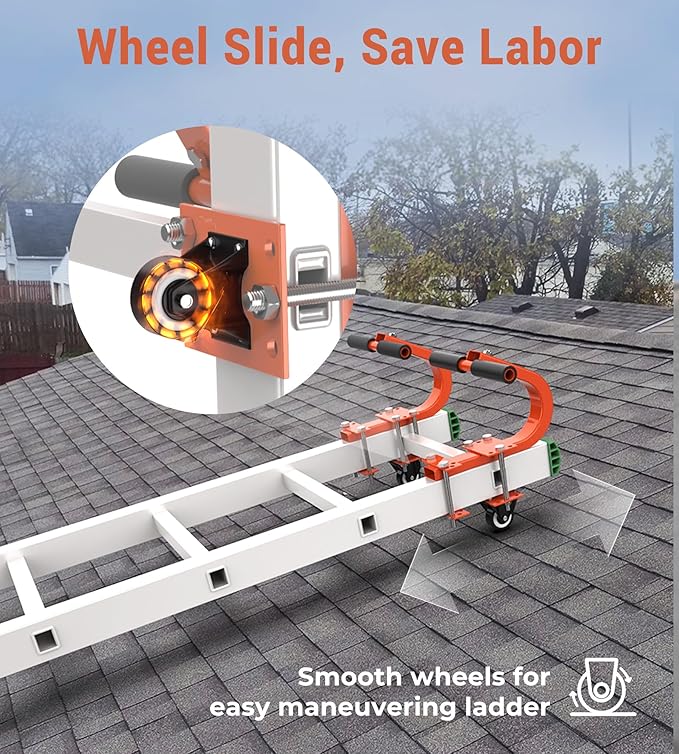 Ladder Roof Hook with Wheel, Heavy Duty Roof Safety Ladder Stabilizer, 500 lbs Weight Rating, Roof Ridge Ladder Hook, Ladder Hooks for roof Secure
