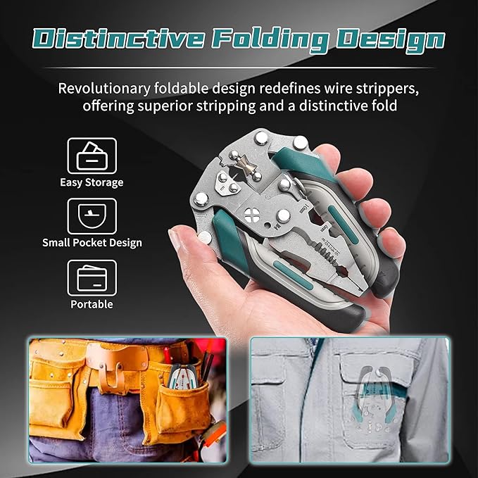 18 In 1 Foldable Ｗire Stripper Crimper, Multifunctional Folding Wire Stripping Tool, Wire Strippers Electrical，Electric Cable Stripper, Cable Cutters with Plier, Crimper, Twister, Splitting, 1pcs