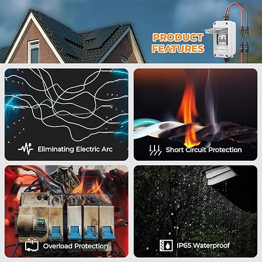 10A Solar Panel Disconnect Switch 400V DC/AC PV Disconnect Switch Miniature Circuit Breaker with Waterproof Enclosure for Solar PV Homes Batter (10 Amp)