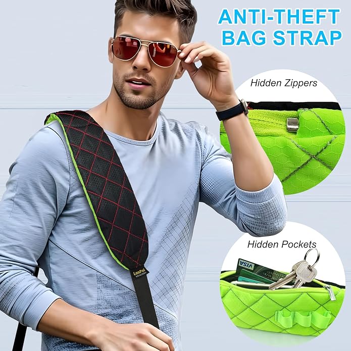 Ultra Comfortable Shoulder Strap Bag Belt with Anti-Theft Pockets and Padded, 2 Tone Reversible Use, Stylish & Secure