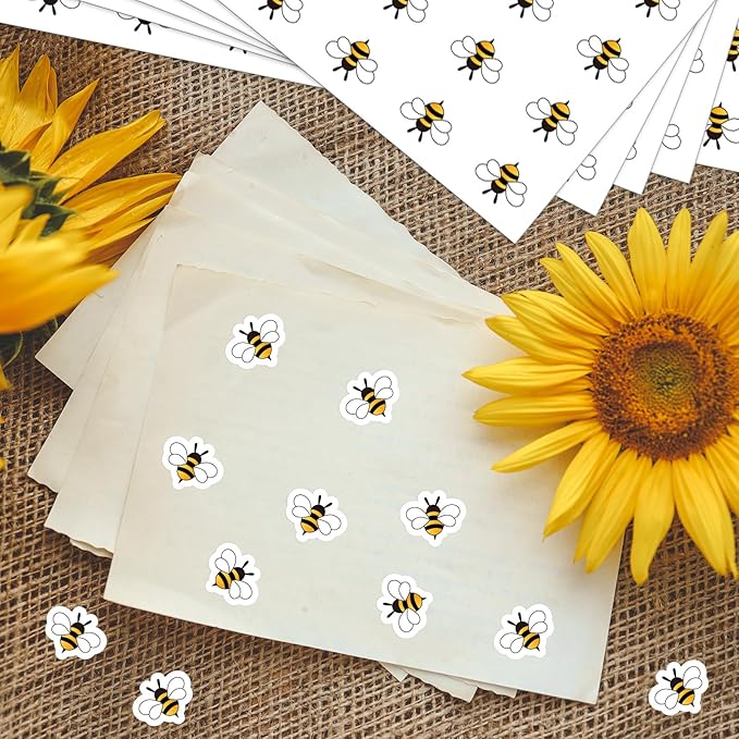 JarThenaAMCS 2400Pcs Summer Mini Bee Sticker Cartoon Paper Small Decals Cute Yellow Buzz Bee Self-Adhesive Stickers for Holiday Envelopes Scrapbook Gifts DIY Supplies, 0.5 in