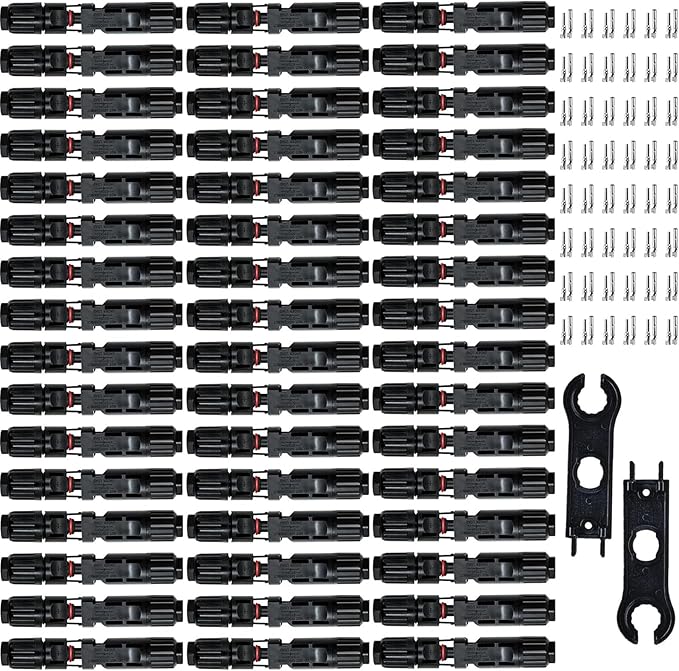 96 PCS Solar Connectors Male & Female Panel Cable Connectors with 2Pcs Spanners IP67 Waterproof (48 Pairs)
