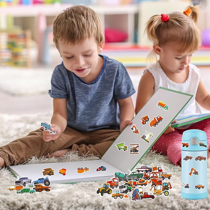 Construction Vehicle Stickers for Kids Boys Children - Including Truck, Tractor, Excavator, Crane, Bulldozer, Digger, and Assorted Car Sticker Decals, Party Favors, Pack of 100