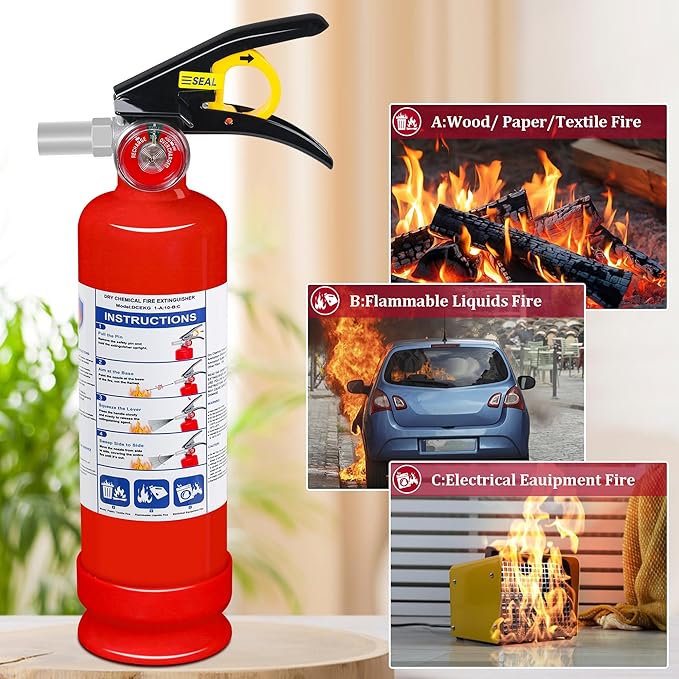 2-Pack ABC Dry Chemical Fire Extinguisher, 2.5 lb 1A:10B:C Fire Extinguisher for Home, Business, Boat, Truck, Quick Release Handle, Ideal for Electrical & Grease Fire Extinguisher