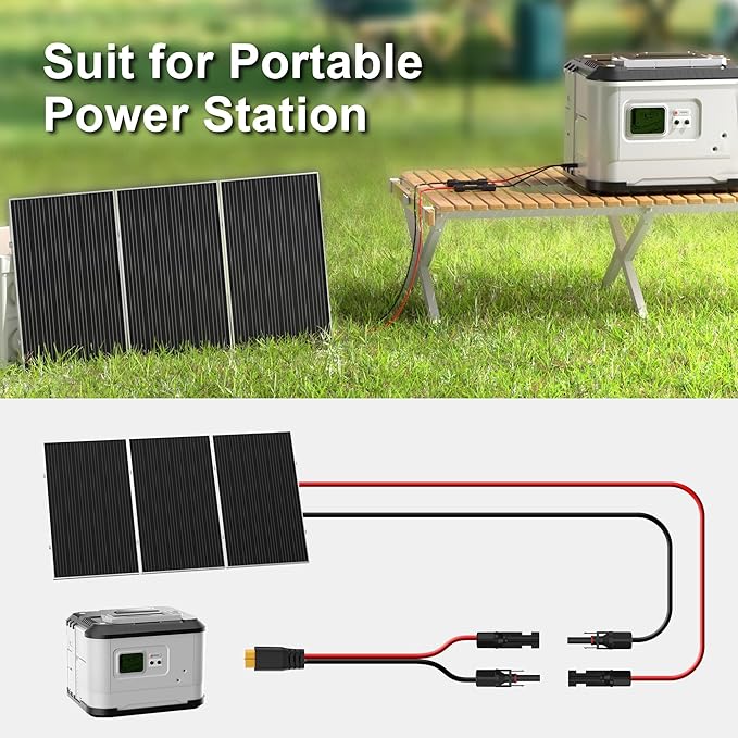 12AWG Solar Connector to XT60 Adapter Extension Cable Solar Panel to Potable Solar Power Generator/RV Foldable Solar Panel/Portable Power Station(90FT)