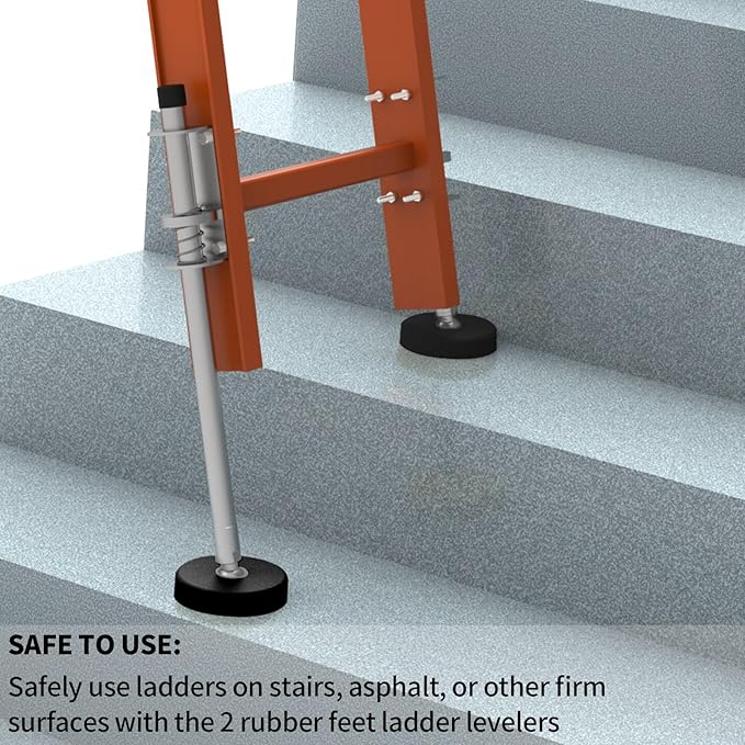 Ladder Leveler Pair with Rubber Feet Orange,Adjustable Ladder Leg Leveler for Extension Ladder Stabilizer Ladder Accessories 20"