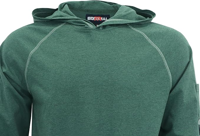 BOCOMAL FR Hooded T Shirts Heather Series 6oz Flame Resistant NFPA2112 CAT2 Fire Retardant Hoodies Work Shirt