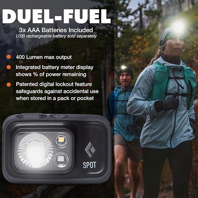 BLACK DIAMOND Spot 400 Headlamp | 400 Lumens Brightness, Dimmable | Waterproof & Durable | 3X AAA Battery Operated (Included) | Graphite