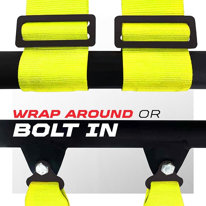 1pc 4 Point Harness for Bucket Seat, Push Release, 10 Color Options, Racing Harness, Race Car, Off Road, UTV, RZR (Yellow, 3 inch)