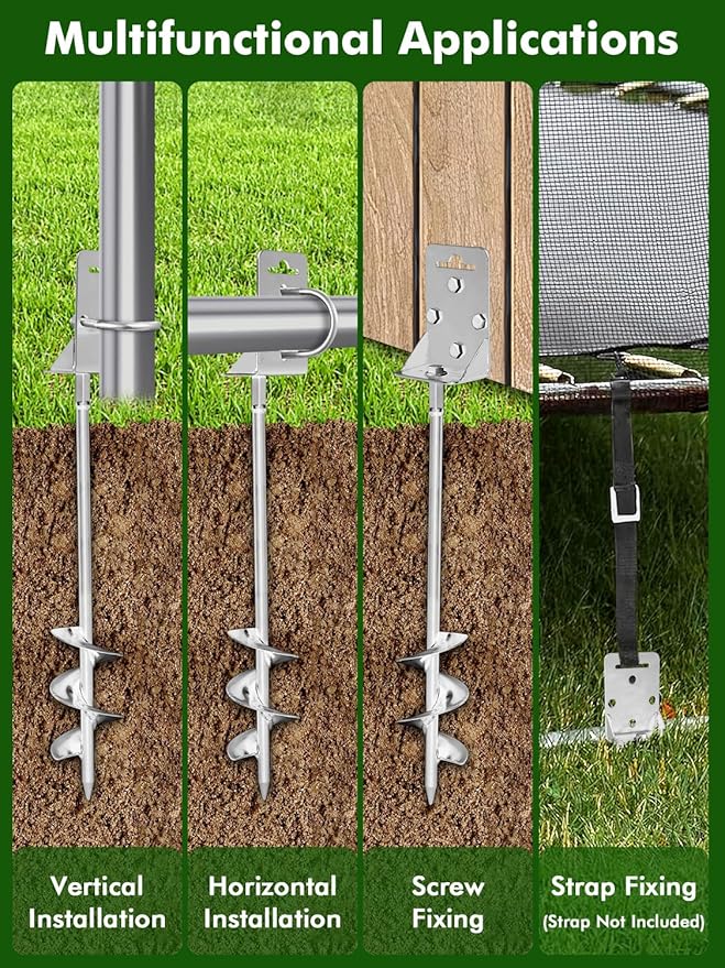 Ground Anchors Screw in,20" Set of 4 Mobile Home Anchors,Storage Shed Anchor Kit with Drill Bit,Ground Anchors Heavy Duty for Shed, Trampolines,Camping, Swing Sets