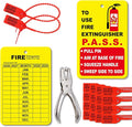 30 Sets Fire Extinguisher Tags Monthly Inspection Tear-Resistant Numbered Plastic Tamper-Evident Cable Ties Easy to Punch Includes Handheld Hole Puncher- Red