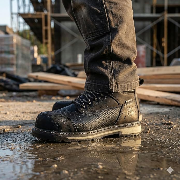 SUREWAY Men's 6" Waterproof Soft/Composite Toe Work Boots - Crazy Horse Leather Safety Shoes,GoodyearWelt Slip Resistant EH Rated Heavy Duty Construction Boots for Industrial, Roofing, Landscaping