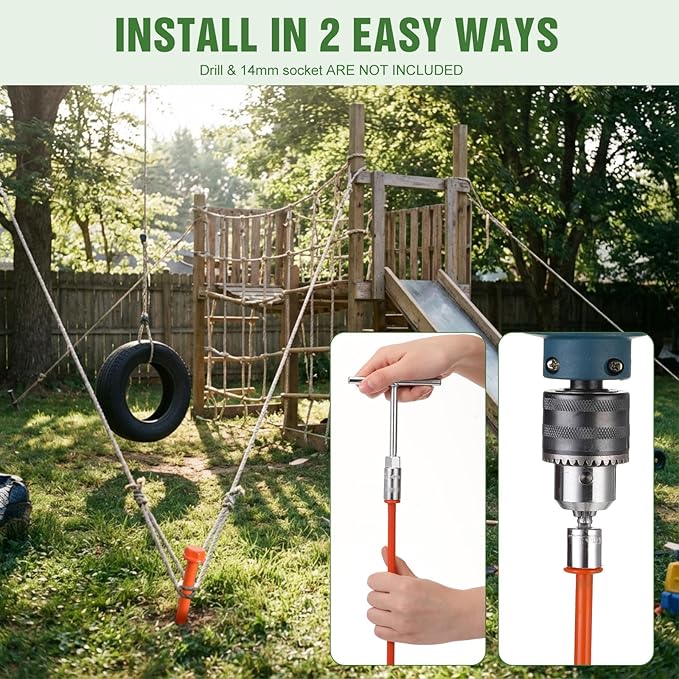 Hiboom 4 Pcs Ground Anchors with T Handle Hex Wrench Trampoline Hook, Ground Anchor Screw in Kit, Inflatable Outdoor Decorations Accessories for Camping Tents Car Ports Canopies (Orange,8 Inch)