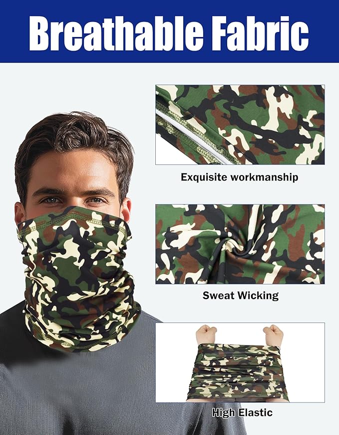 JHYWELL Cooling Neck Gaiter Face Mask, UV Protection Masks Gator, Windproof Bandana for Skiing, Fishing, Hiking, Cycling