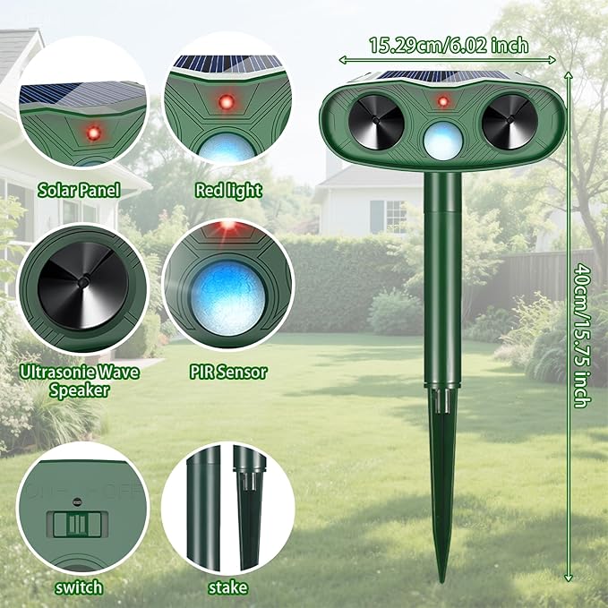 2026 Upgraded Ultrasonic Animal Repellent Outdoor (2 Pack), Solar Powered Animal Repeller with Motion Sensor, Effective Cat Deterrent and Deer Repellent for Yard, Garden, Squirrel & Dog Deterrent