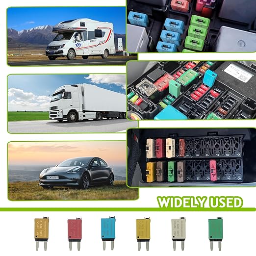 5A 10A 15A 20A 25A 30A DC 12V-32V Manual Reset Circuit Breaker ATM Low Profile T1 Mini Blade Fuses Breakers for Car Trucks Marine Boat RV Solar and More