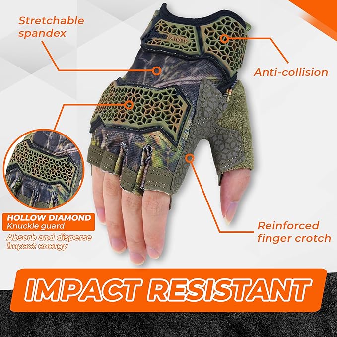HANDLANDY Fingerless Work Gloves for Mens & Women, Uwrist Half Finger Shock-Absorbing Breathable Glove