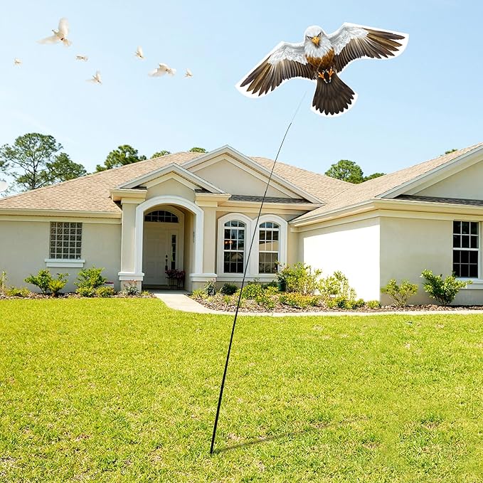 eyijklzo Bird Scarer Flying Kite with Pole Crops Farm Bald Eagle Kite Scaring Birds