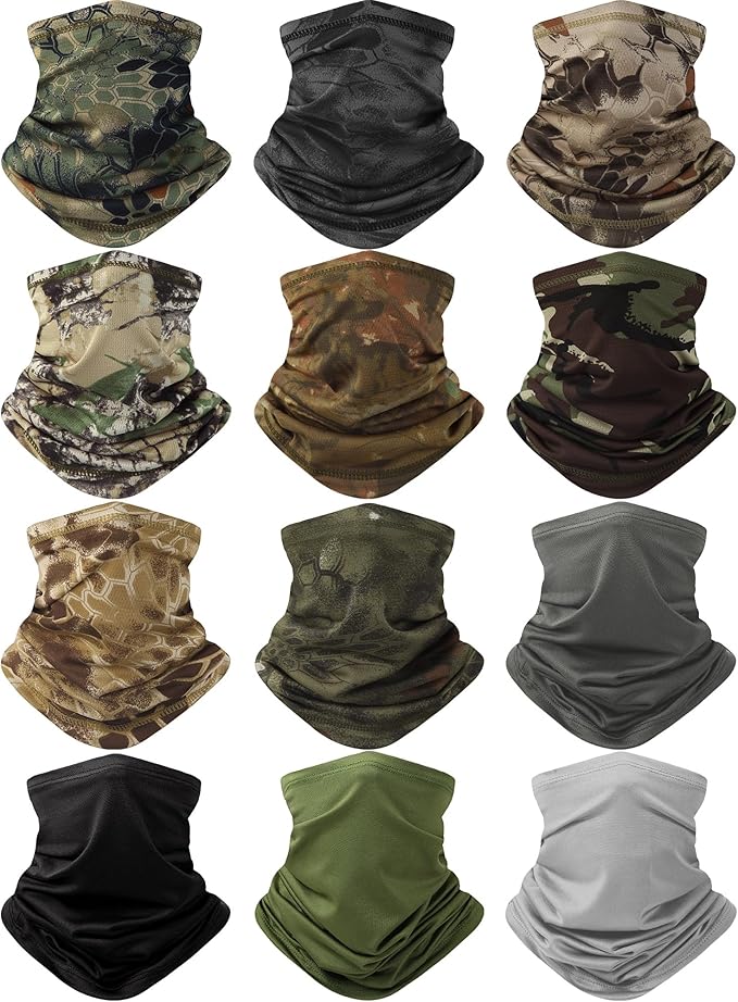 Cuffbow 12 Pack Neck Gaiters Face Mask Bandana Balaclava for Men Women Cooling Neck Gaiter Summer UV Sun Protection Scarf