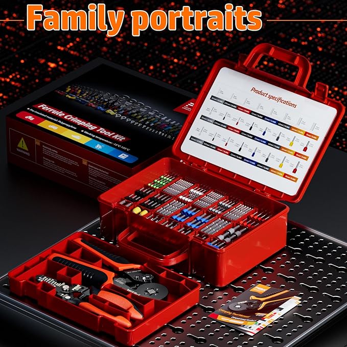PEBA Ferrule Crimping Tool Kit, 24 Sizes wire Ferrules and Square Crimping Pliers AWG28-7 & Wire Stripper for Electrical Wiring/DIY Terminals | Self-Adjusting Ratchet Crimper - Copper Ferrule Kit
