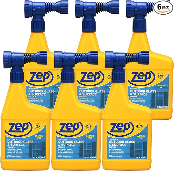 Zep Hose End Outdoor Glass and Surface Cleaner - 32 oz (Case of 6) - U49910 - Easy-To-Use, Attach and Spray for A Streak-Free Shine