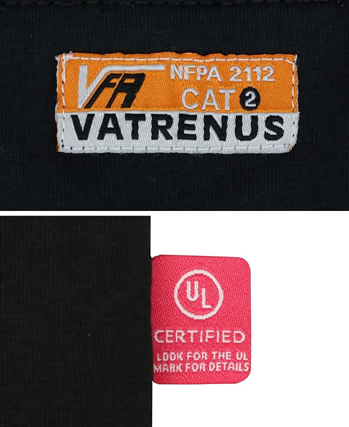 VATRENUS FR Shirt for Men Crewneck Midweight Utility Pocket Fire Resistant Long Sleeve Work Shirts NFPA2112 CAT2