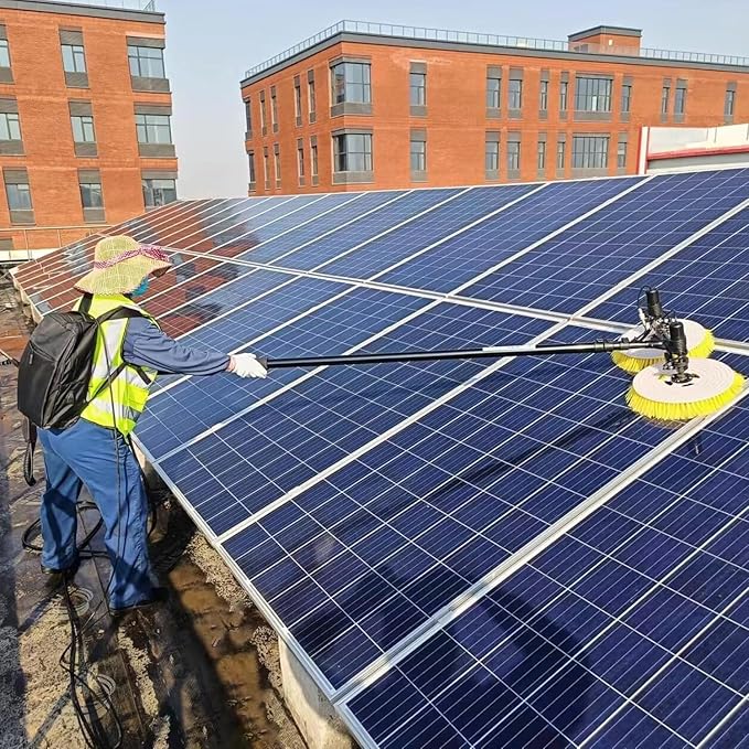 Electric Photovoltaic Panel Cleaning Machine Solar Panel Water Spray Cleaner Brush Handheld Power Photovoltiax Cleaning Rotating Brush Telescopic Pole 11.48-24.61ft Length,5.5m-BothTwo