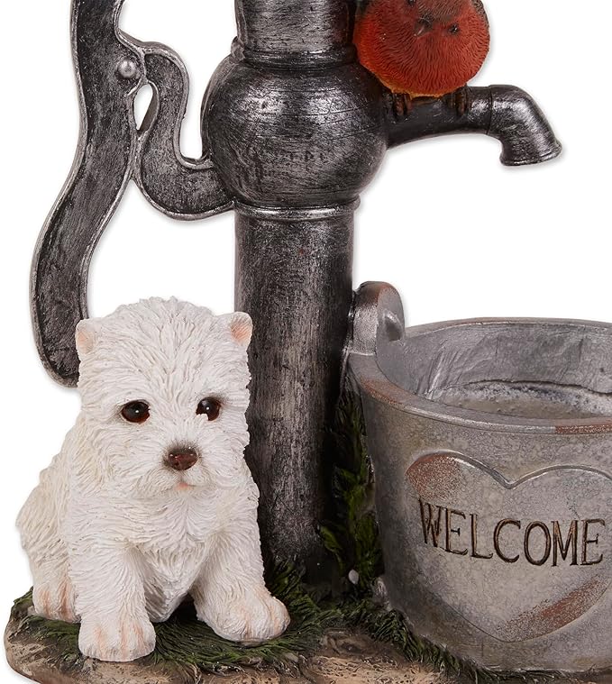 Zingz & Thingz Day & Night Garden Décor Solar Statue Figurine, 8.5x4.5x12.25, Little Pup & Water Pump