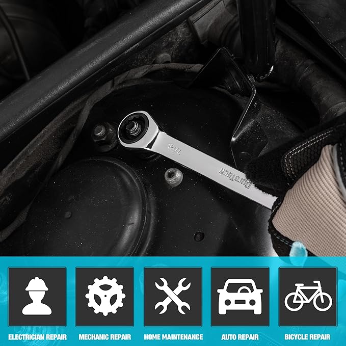 DURATECH 7/16" Ratcheting Combination Wrench, SAE, 72-Tooth, 12-Point, CR-V Constructed with Mirror Polish