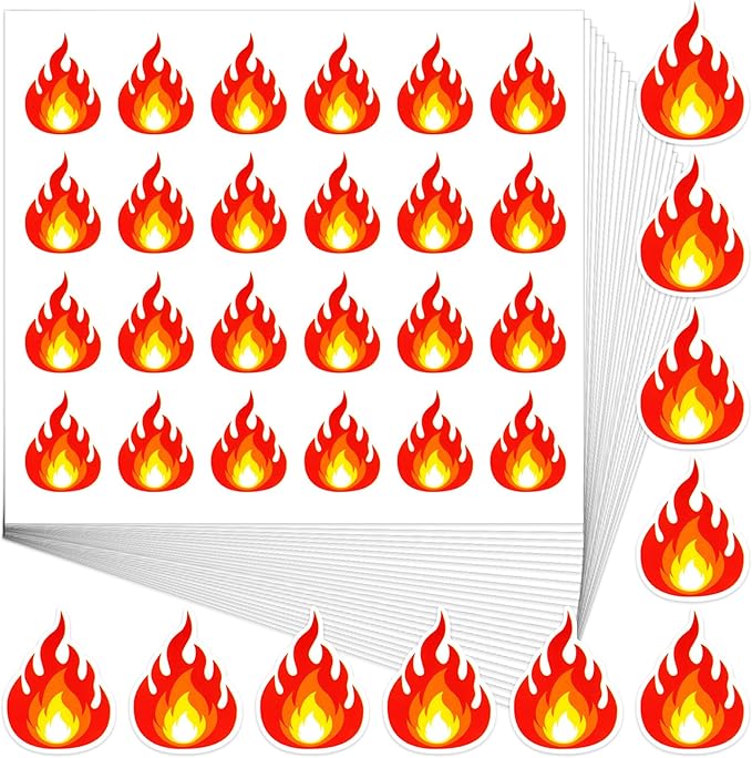 1200Pcs Flame Stickers, Cute Fire Stickers, Waterproof Fire Vinyl Stickers for Scrapbooking Labels Decoration Art Craft Supplies