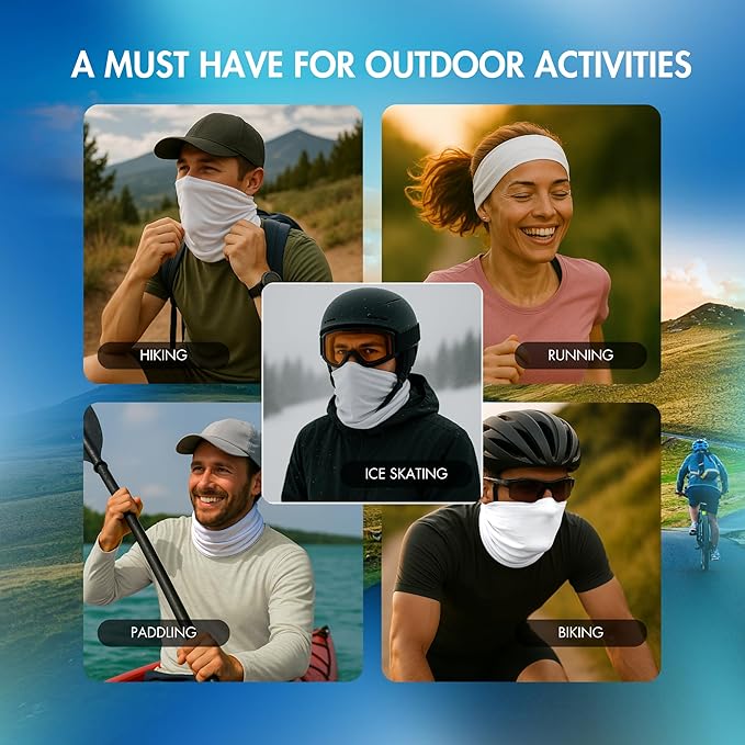 UPF 50+ Neck Gaiter – UV Sun Protection Face Mask, Balaclava, Headband & Scarf – Cooling, Breathable Fabric