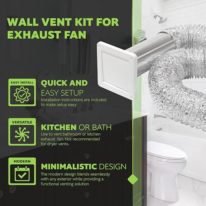 Homewerks HW481-UL181 Wall Vent Duct Kit for Exhaust Fan Made in USA, Aluminum