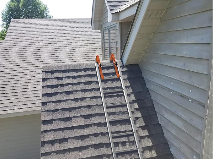 2 Pack Ladder Roof Hook with Wheel Heavy Duty Steel Ladder Stabilizer, Roof Ridge Extension, Rubber Grip T-Bar for Damage Prevention, 500 lbs Weight Ratin, Fast & Easy to Access Steep Roofs(Patent)