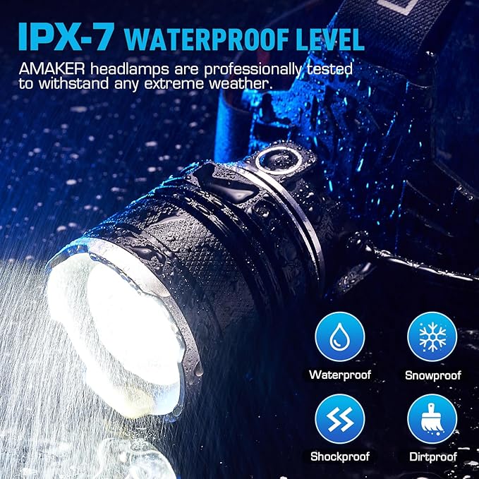 LED Headlamp Rechargeable 99000 High Lux, 9000mAh Long Battery Head Lamp with 12 Modes, IPX7 Waterproof USB Rechargeable Headlight, Zoomable Headlamp for Adults, 90° Adjustable for Camping Hunting