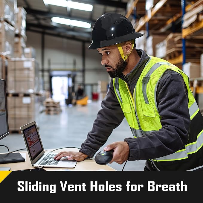 COOLJOB Full Brim Hard Hat, OSHA Construction Work Approved, HDPE Safety Helmet with 4 Point Adjustable Ratchet Suspension, Class E, G & C