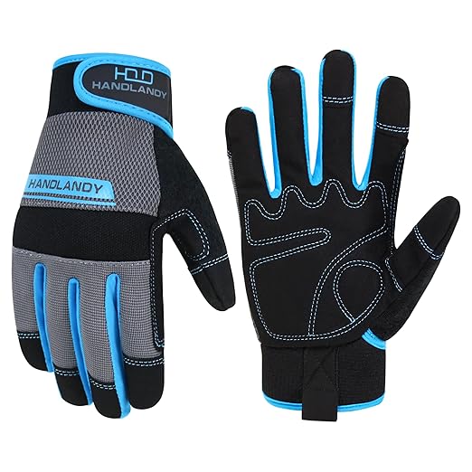 HANDLANDY Work Gloves Mens & Women, Utility Safety Mechanic Working Gloves Touch Screen, Flexible Breathable Yard Work Gloves (XX-Large, Grey)