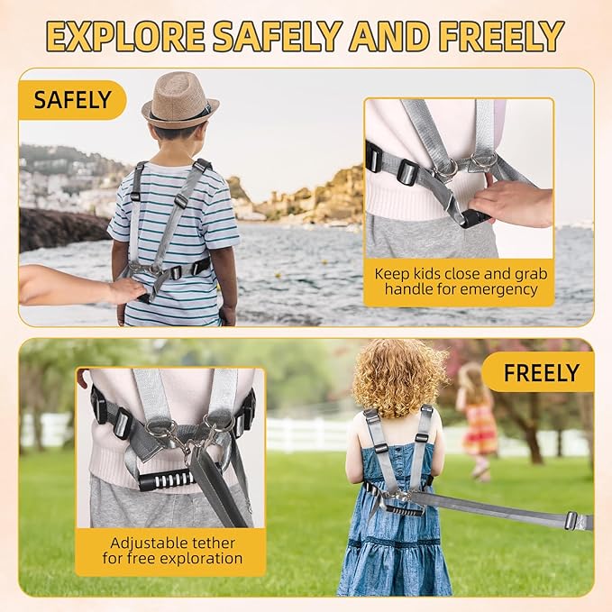 Safety Walking Harness for Kids 3-6, Anti-Elopement Vest Harness for Autism Special Needs ADHD, Reflective Leash with Grab Handle for Autistic, Active Children, Adjustable Tether for Travel and Crowds