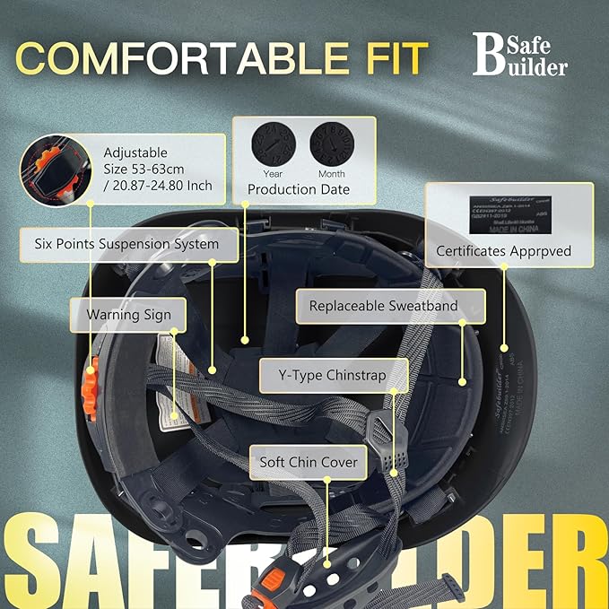 Construction Safety Helmet with Visor ABS Hard Hat Adjustable Ventilation Hardhats Industrial Work Head Protection for Men Certified ANSI/ISEA Z89.1
