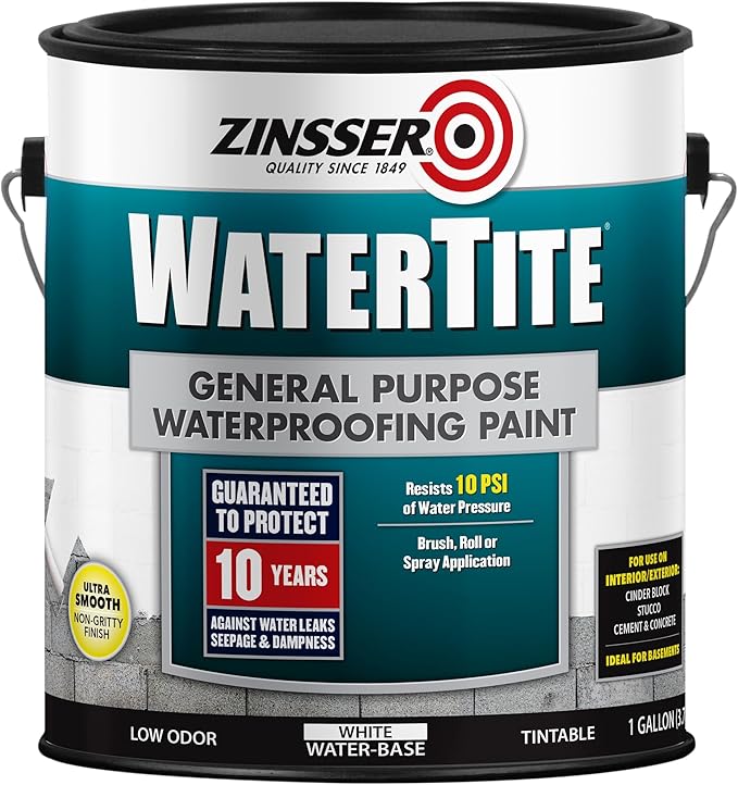 Zinsser 369381 WaterTite General Purpose Waterproofing Paint, Gallon, White