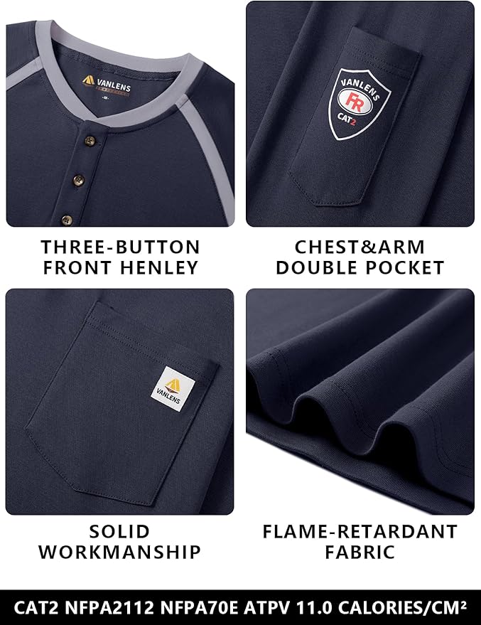 FR Shirts for Men Flame Resistant Shirts 6.5oz Light Weight Long Sleeve Fire Retardant Shirts CAT2/HRC2