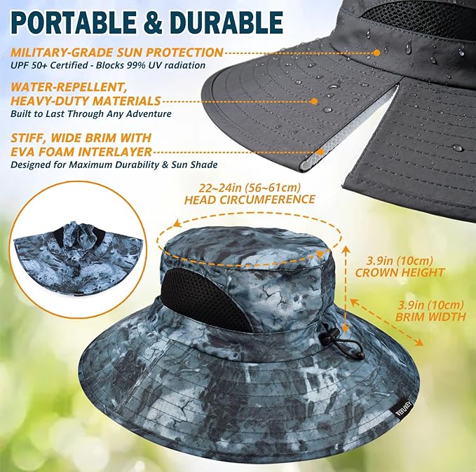 EINSKEY Wide Brim Sun Hat, UPF 50+ UV Protection Waterproof Packable Bucket Hat for Men & Women, Fishing Hiking Beach Garden
