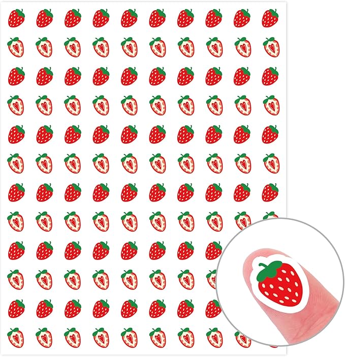 JarThenaAMCS 2400Pcs Mini Strawberry Sticker Red Fruit Paper Decal Cute Self-Adhesive Sticker for Planner Reward Envelope Scrapbook DIY Supplies, 0.5 in