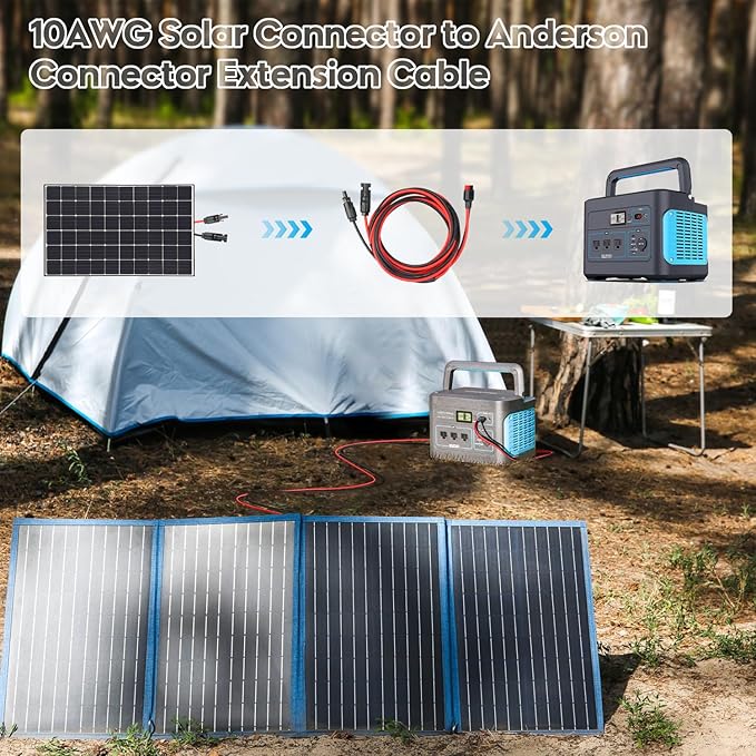 10AWG Solar Panel Cable to Anderson Connector Adapter Solar Extension Cable Compatible with Anderson PowerPole Port for RV,Goal Zero Yeti,Renogy Portable Solar Generator Power Station (10FT)